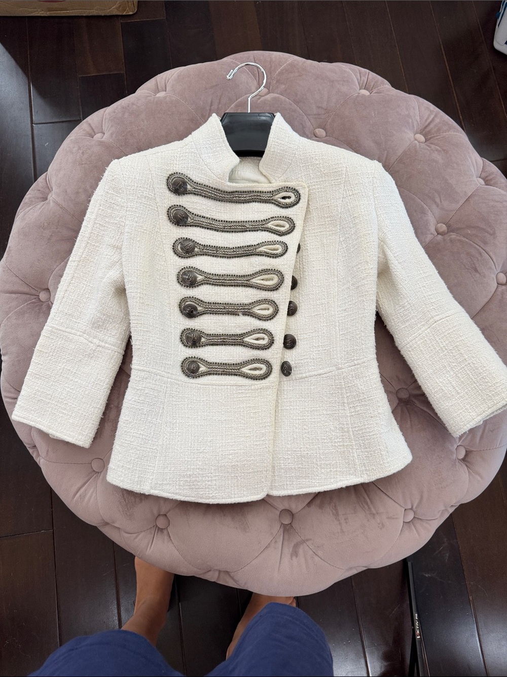Pierre Balmain Cream Military-Trim Tweed Jacket
